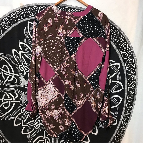 NEW Maurices Atwood Pink Floral Patchwork Style Fall Blouse Button Front Medium - Picture 4 of 13